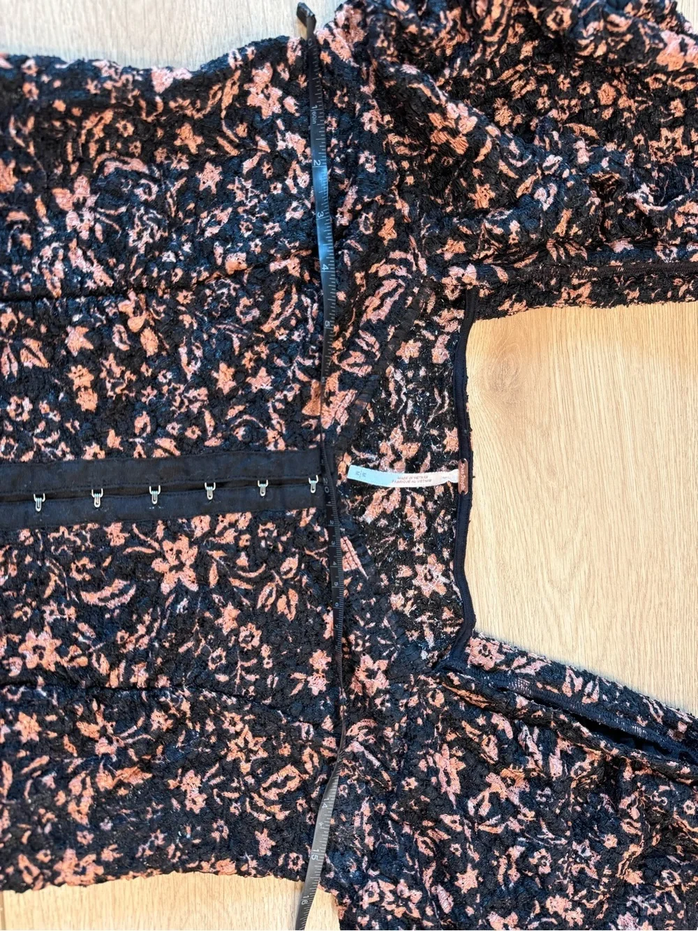 Free People Black Puff Sleeve Floral Lace-Trim Blouse oh baby corset medium